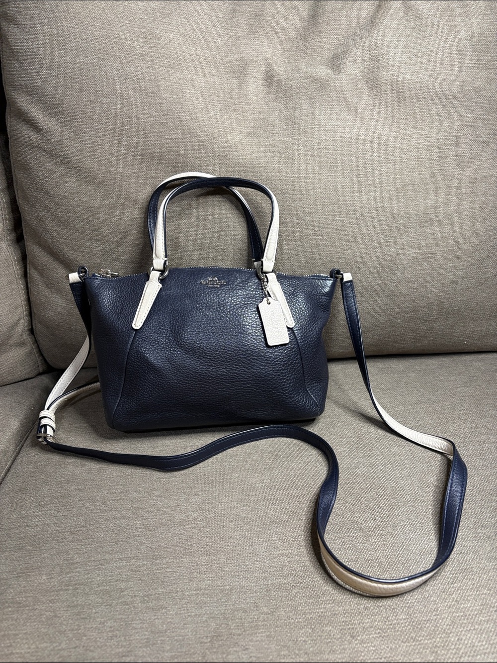 Coach Mini Kelsey Two-Tone Leather Satchel Crossbody F59853